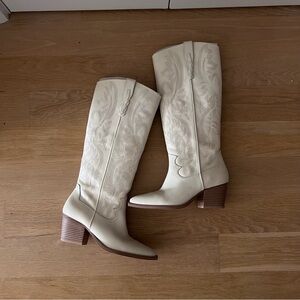 Crown Vintage Cream White Heeled Cowboy Boots Leather